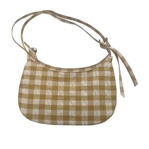 Zara Satin Effect Shoulder Bag Tan Gingham